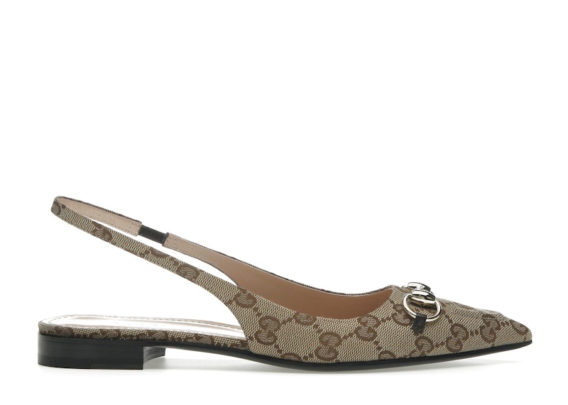 Pre-owned Gucci Horsebit Slingback Flat Gg Canvas (women's) Sneakers In Beige/ebony In Multi