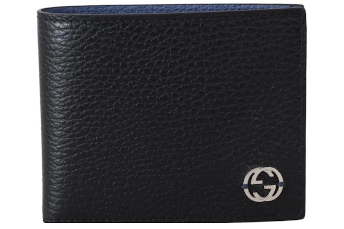 Pre-owned Gucci Interlocked Gg Bifold Wallet 6 Card Slot Black/blue