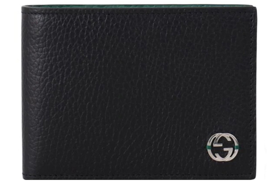 Pre-owned Gucci Interlocked Gg Bifold Wallet 6 Card Slot Black/green