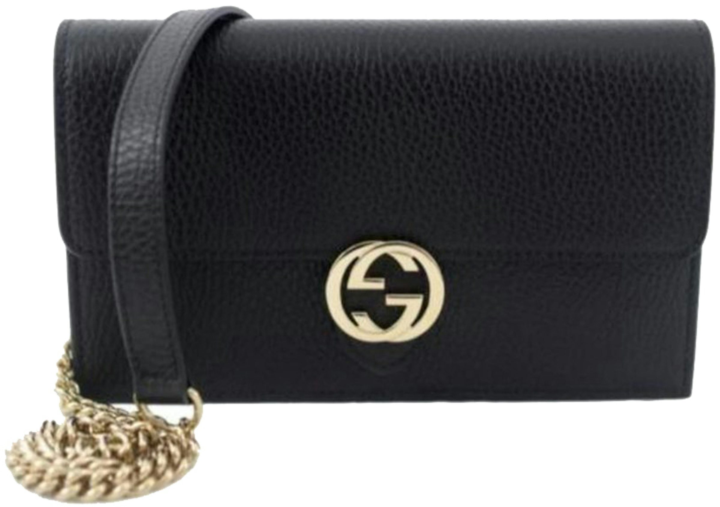 Gucci Interlocking Chain Wallet Small Black in Leather with Gold-tone - US