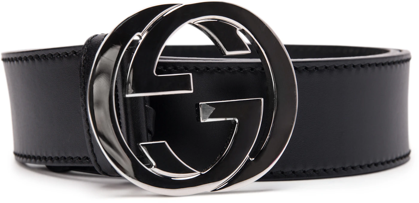 Gucci Interlocking GG Silver-tone Belt Black in Calfskin Leather with ...