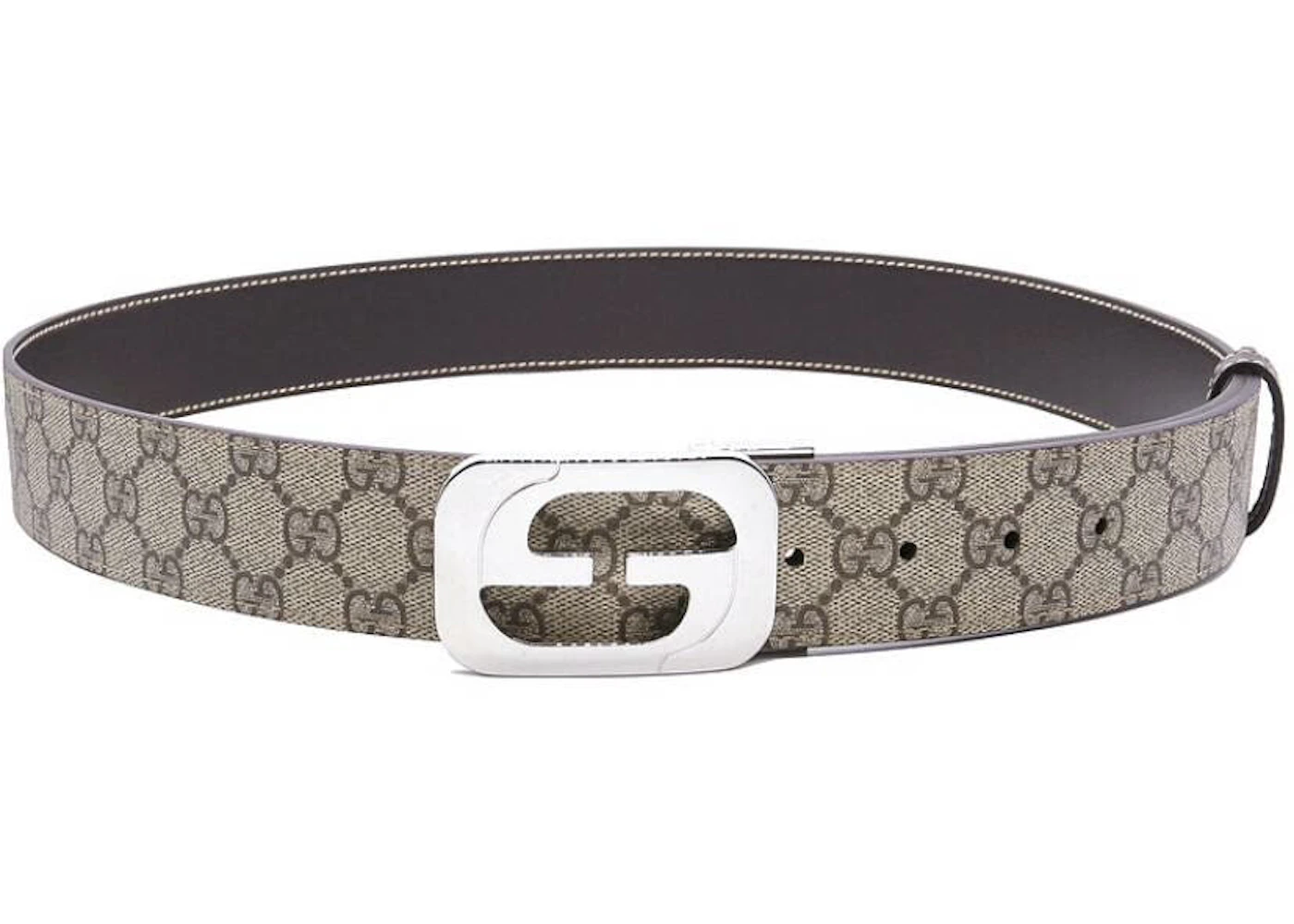 Gucci Interlocking G Belt GG Supreme Beige/Ebony in Canvas with Silver ...