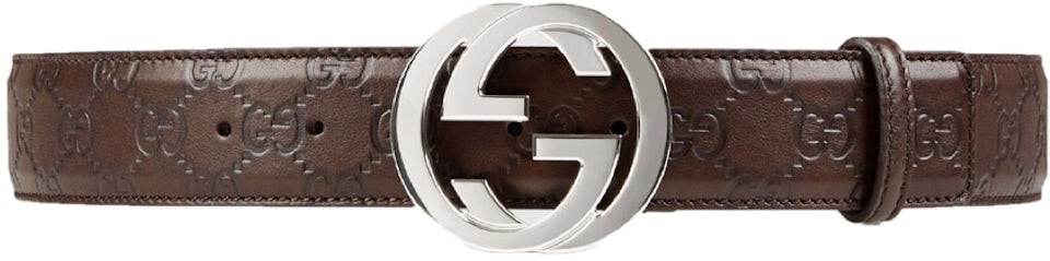 Gucci Interlocking G Belt Guccissima Dark Brown in Leather with Silver-tone  - US
