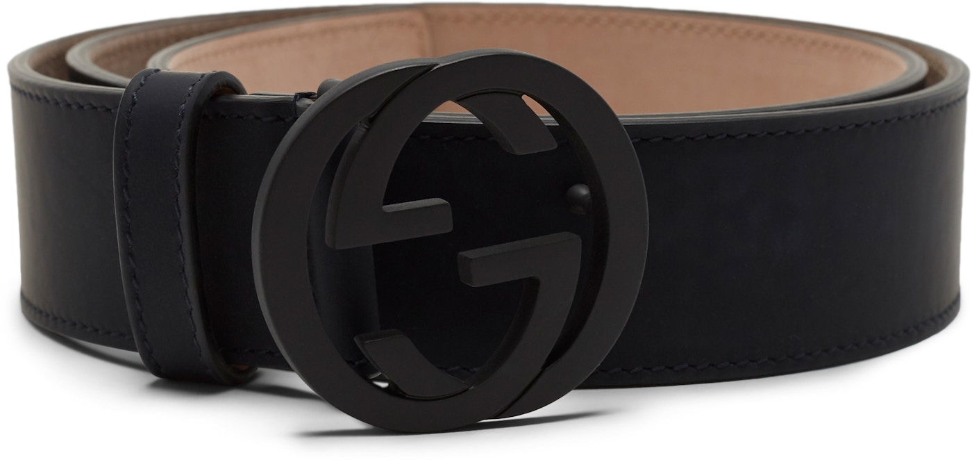 Gucci Belt Interlocking G Matte Black Buckle Navy Blue in Leather with Matte