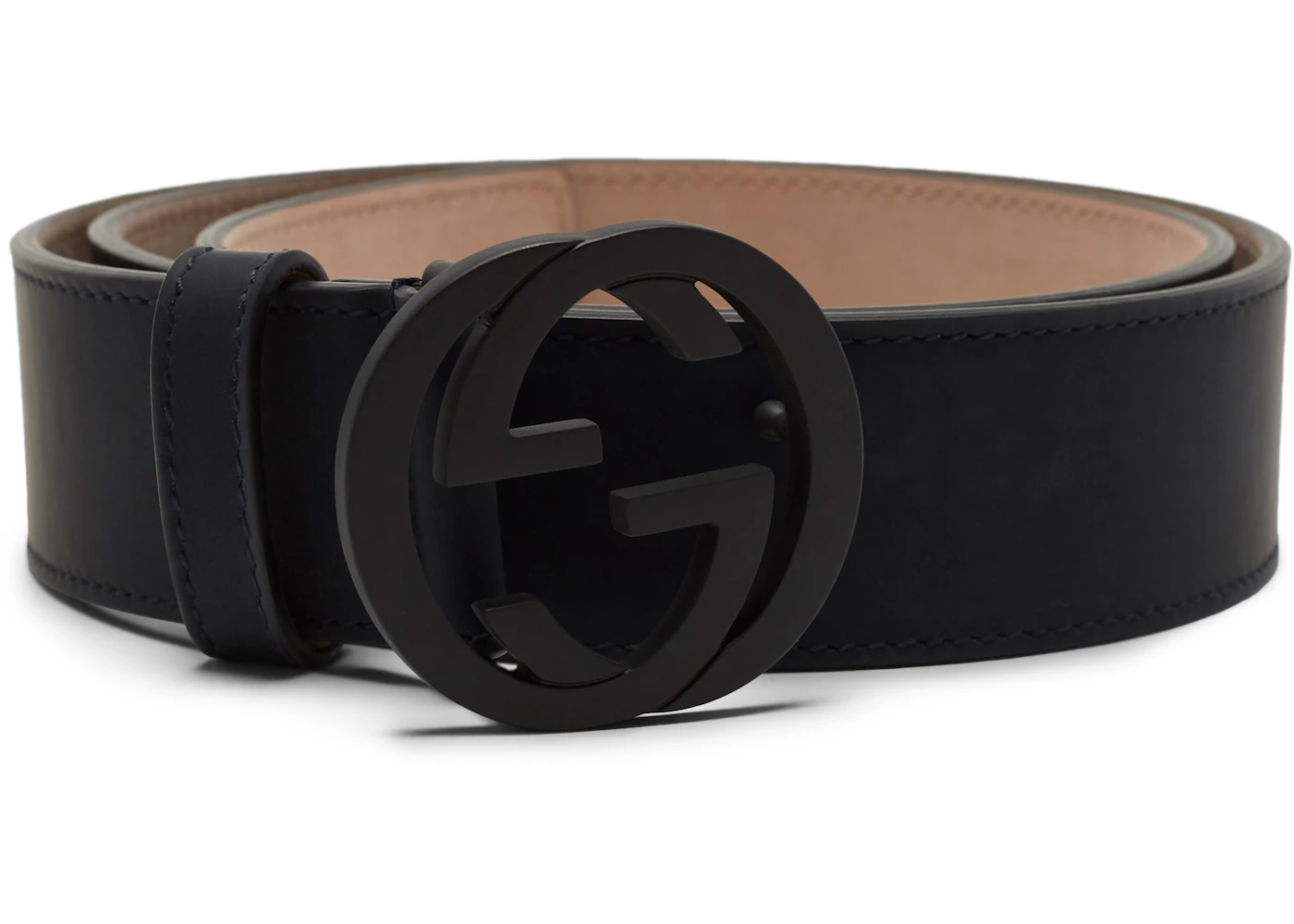 Gucci Leather Belt Interlocking G Matte Black Buckle Navy Blue in Leather  with Matte Black - US