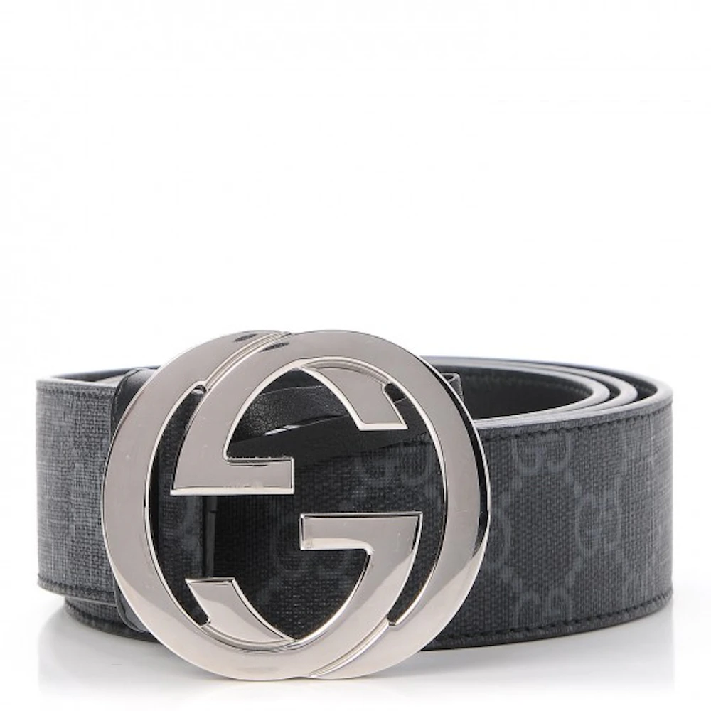 Gucci Silver G Monogram Buckle Matte Black Leather Thin Skinny Belt size 75
