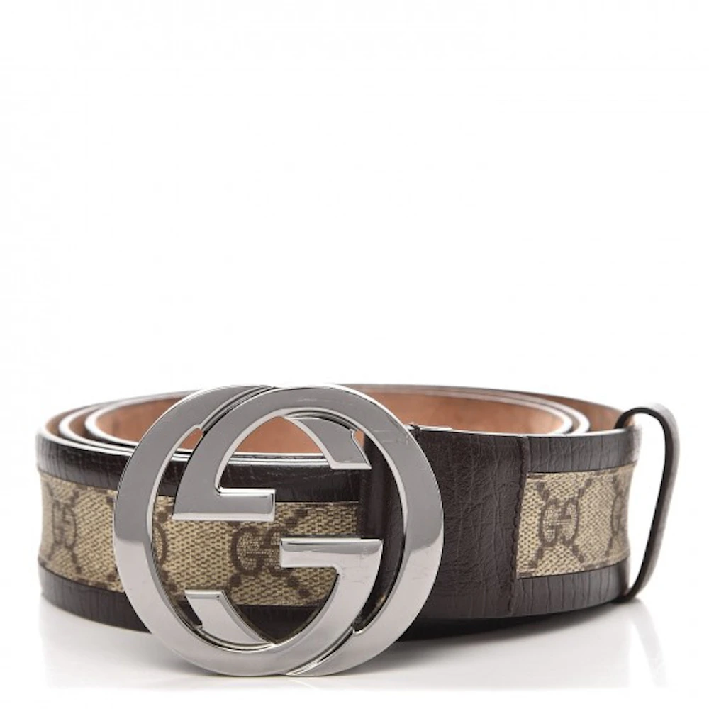Gucci Interlocking G Belt Monogram GG Dark Brown in Canvas/Leather with ...