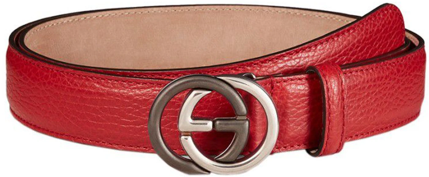 Gucci Black/Red Leather Interlocking G Round Reversible Belt 85CM Gucci