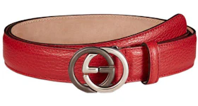 Gucci Interlocking G Belt Silver/Black Buckle Red