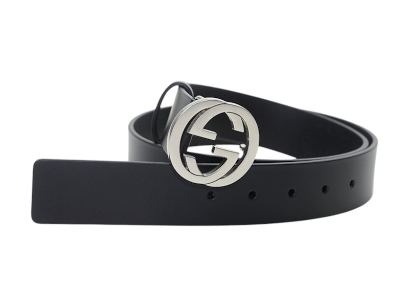 GUCCI　ベルト　ブラック　Gロゴ　シルバー Gucci Silver Interlocking G Logo Buckle Belt Leather Black