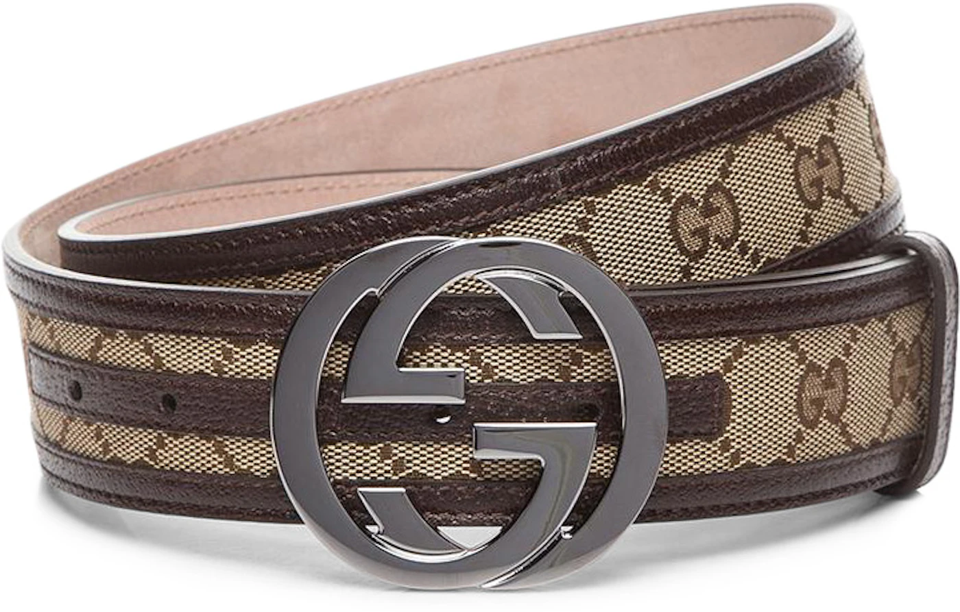 Gucci Interlocking G Belt Supreme GG Striped Leather Dark Brown/Beige ...