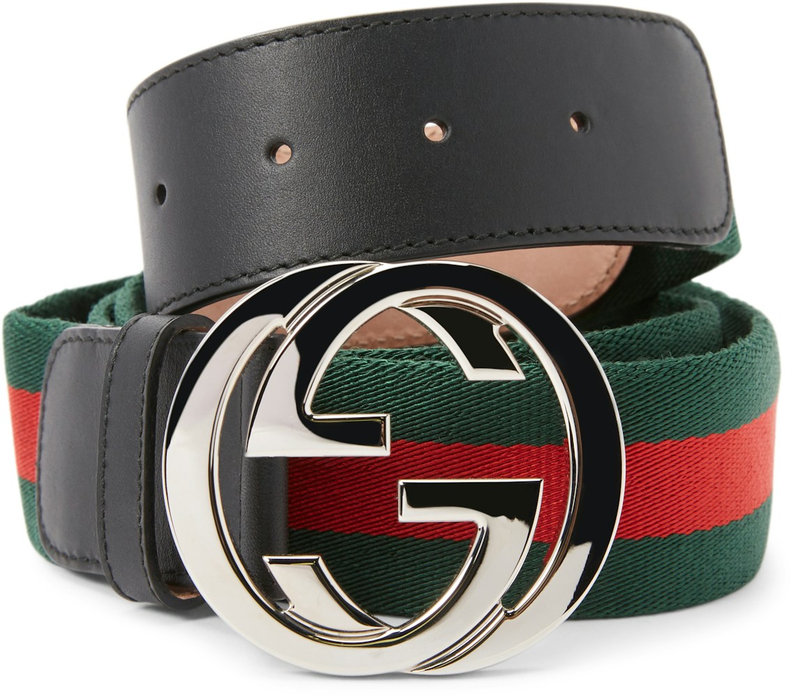 Gucci Interlocking G Pure Web Belt Green/Red/Black Fabric/Leather with Silver-tone