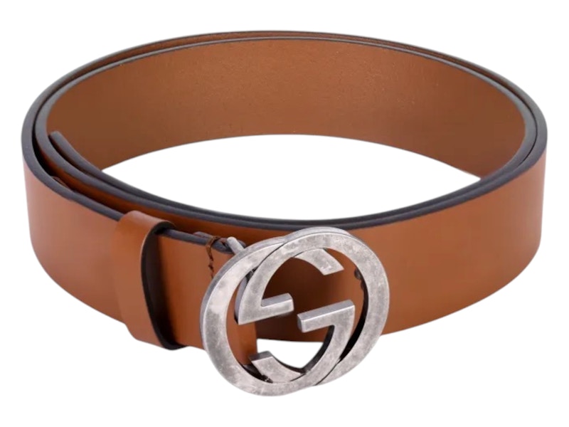 Gucci Interlocking G Buckle Belt Brown in Leather with