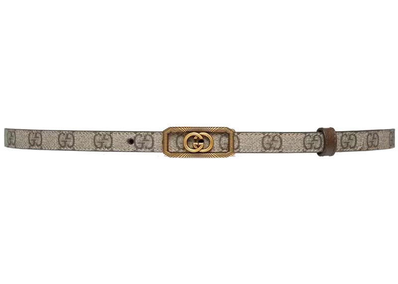 Gucci Ceinture fine a boucle GG Beige ebene with Gold tone de la collection in Canvas FR