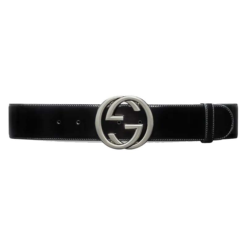 Gucci Interlocking G Buckle Wide Belt Black in Patent Leather with