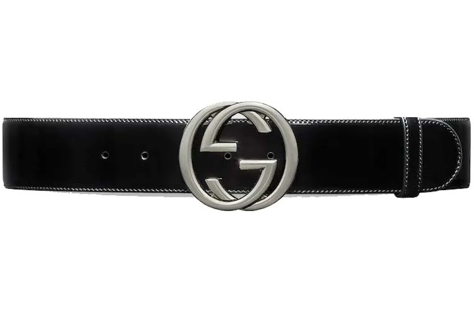 Gucci Interlocking G Buckle Wide Belt Black in Patent Leather with ...