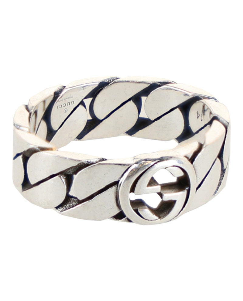Pre-owned Gucci Interlocking G Chainlink Ring In Silver