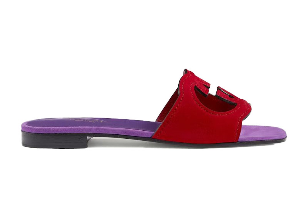 Pre-owned Gucci Interlocking G Cut Slide Sandal Red Purple Suede In Red/purple