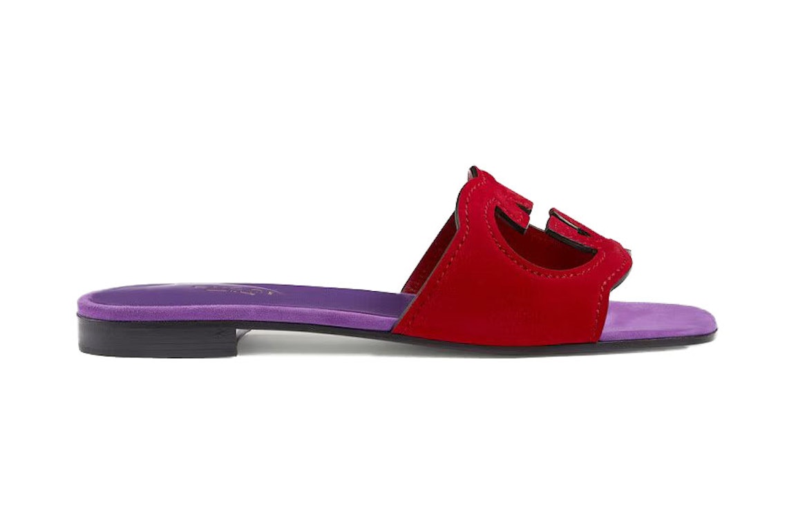 Pre-owned Gucci Interlocking G Cut Slide Sandal Red Purple Suede In Red/purple