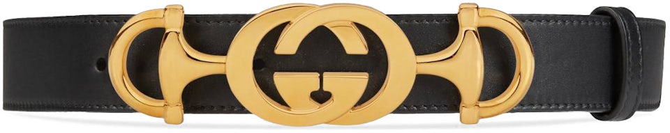 GUCCI Leather Belt With Interlocking G, Size 100, Black, Leather
