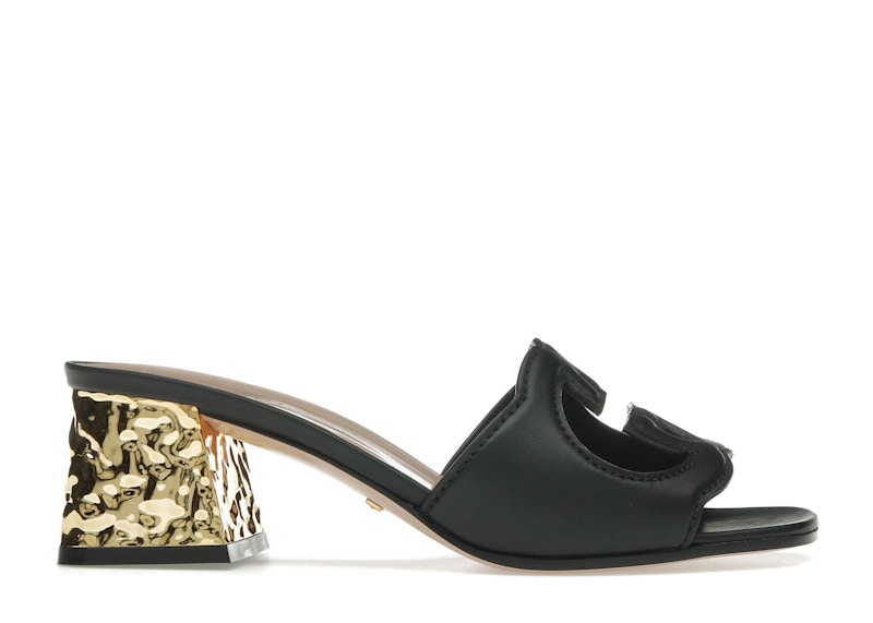 Pre-owned Gucci Interlocking G Leather Sandals Golden (women's) Sneakers In Black