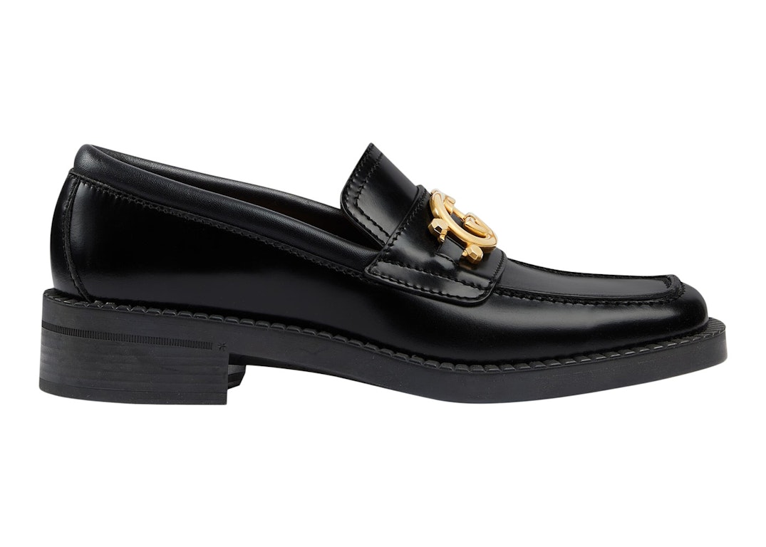 Pre-owned Gucci Interlocking G Loafers Black Leather In Black/gold