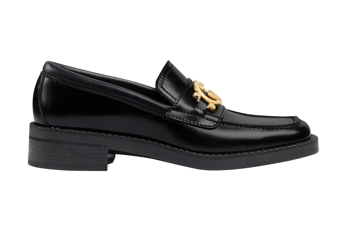 Pre-owned Gucci Interlocking G Loafers Black Leather In Black/gold