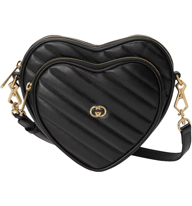 Gucci Interlocking G Mini Heart Shoulder Bag Black in Leather with