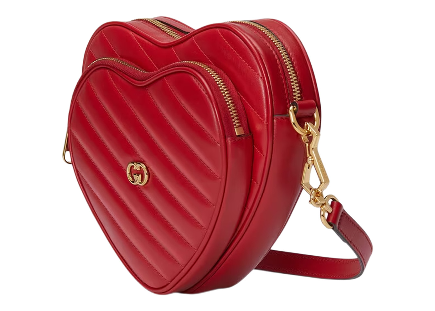 Gucci Interlocking G Mini Heart Shoulder Bag Red in Leather with ...