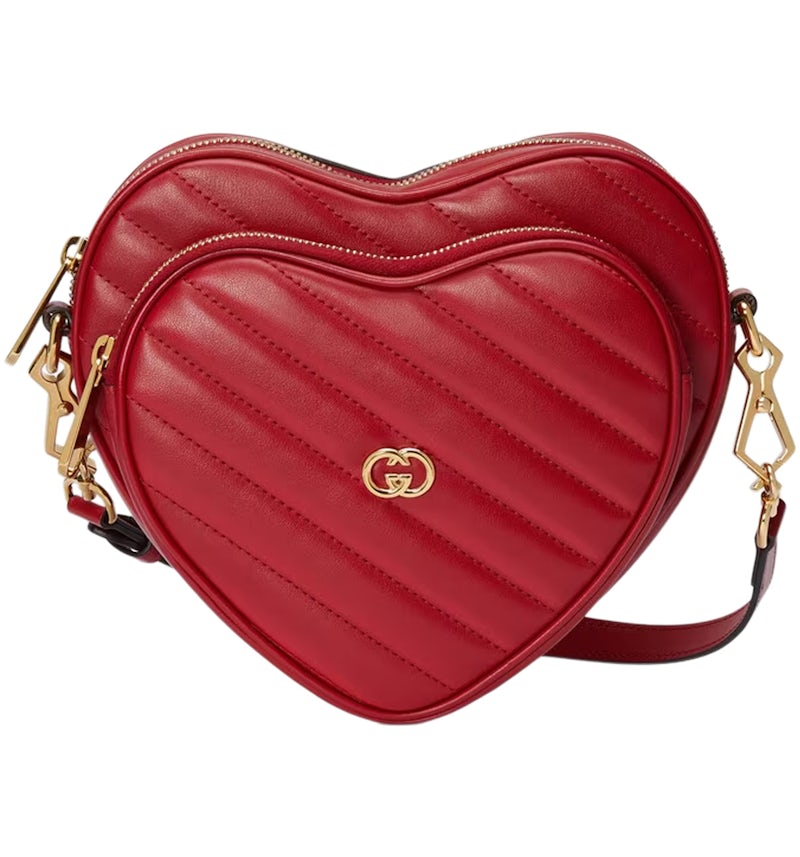 Gucci Interlocking G Mini Heart Shoulder Bag Red in Leather with
