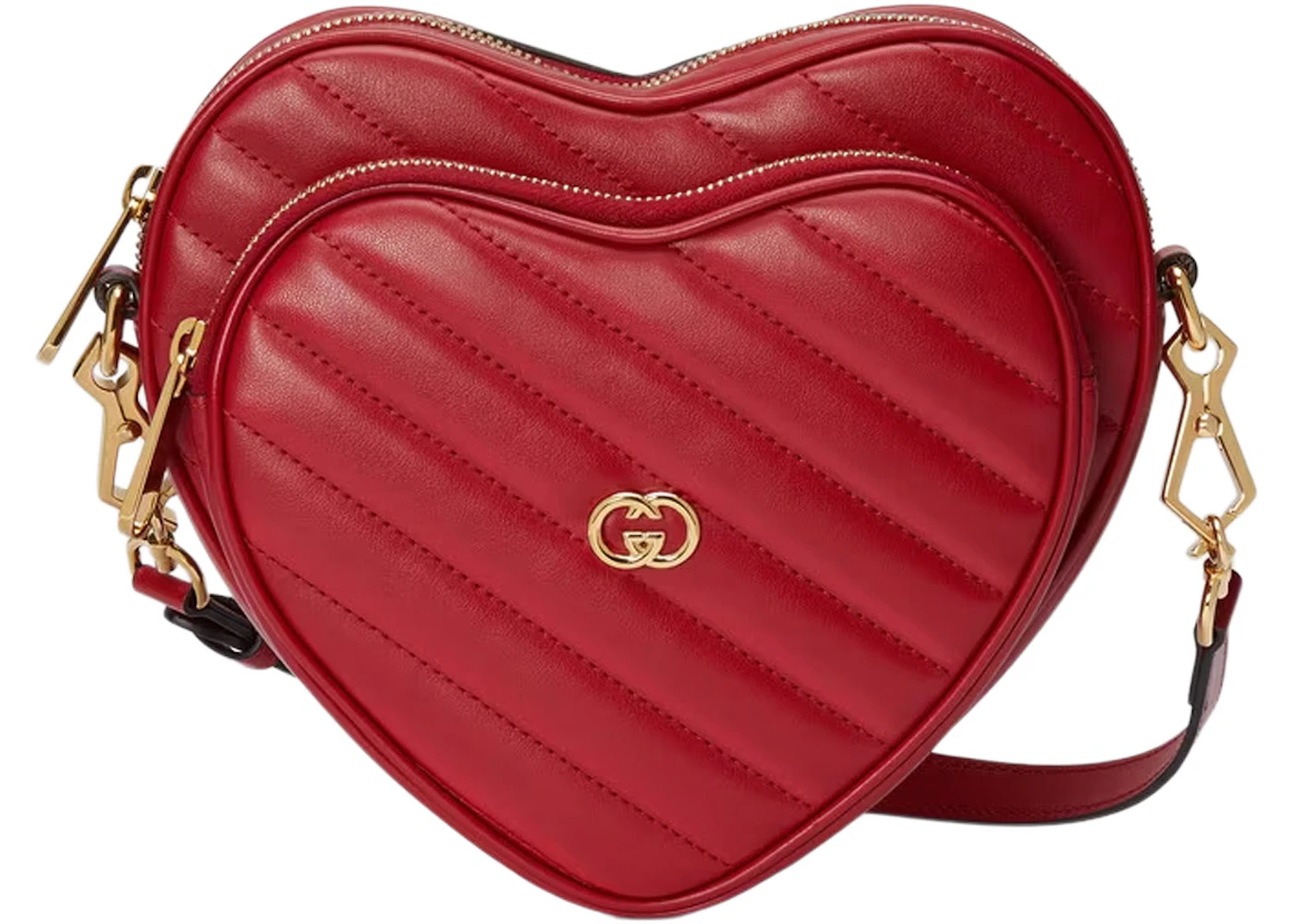 Gucci Interlocking G Mini Heart Shoulder Bag Red in Leather with