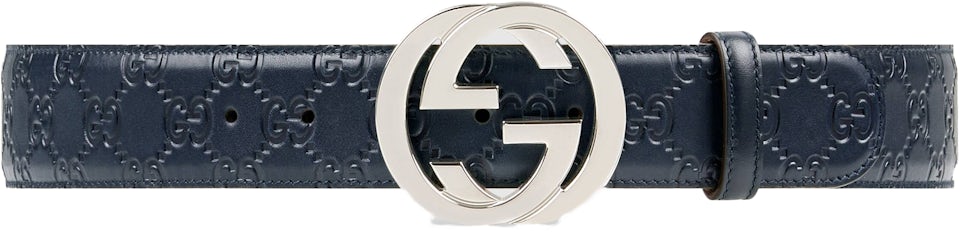 Gucci Sky Blue Leather Belt with Interlocking G Buckle for Men