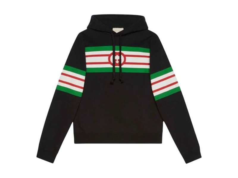 Pre-owned Gucci Men's Interlocking G Print Hoodie In Black/green In Multi