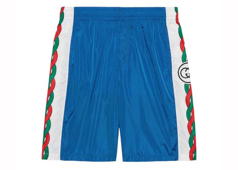 Gucci Interlocking G Print Nylon Swim Shorts Blue White Hombre US