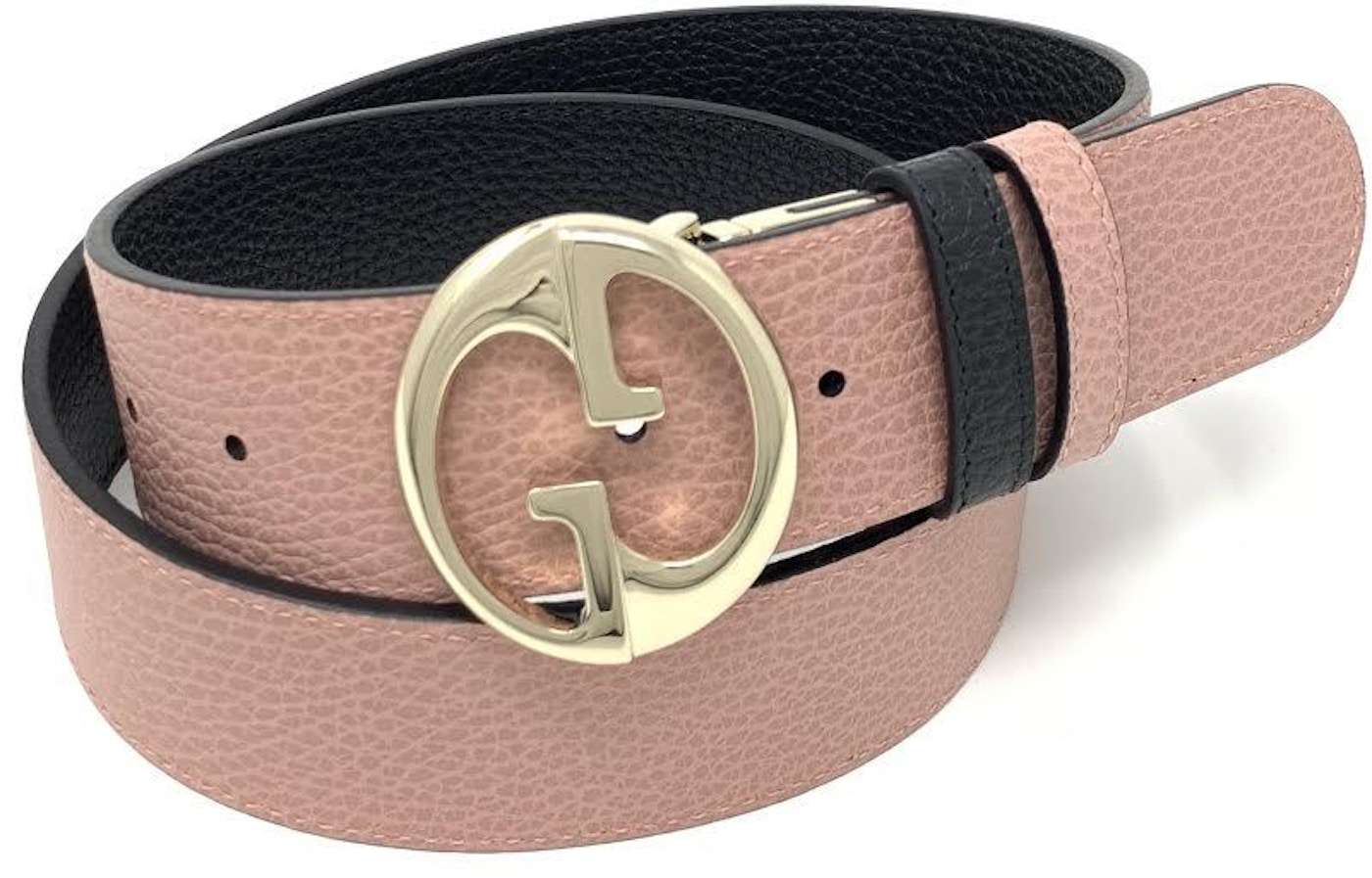Gucci Interlocking G Reversible Belt 1.55W Black/Pink in Leather with Gold-tone