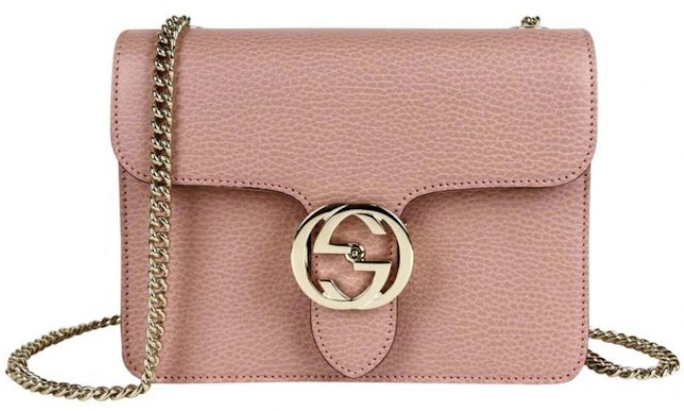 Gucci Interlocking G Shoulder Bag Small Pink in Pebbled Calfskin
