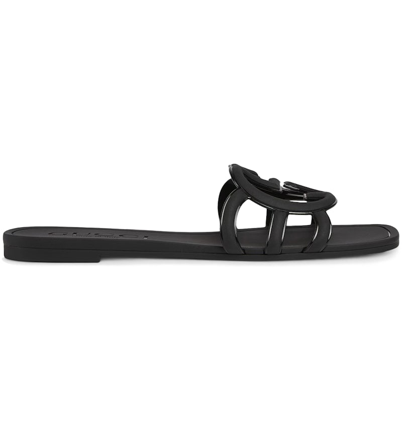 Sandalo Gucci Interlocking G Slide in gomma nera (da donna