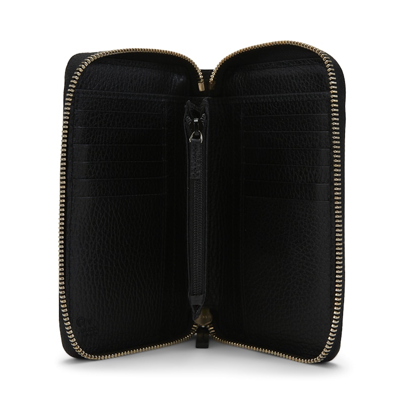 Gucci Interlocking G Zip Around Wallet Small Black in Leather with Goldtone
