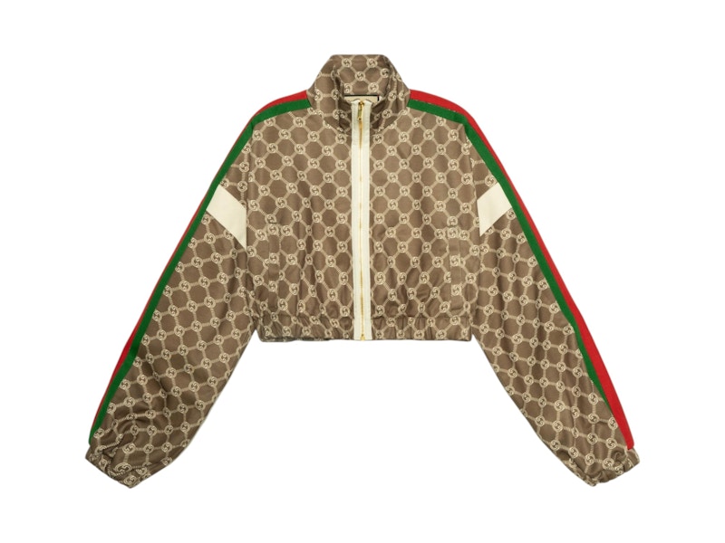 Pre-owned Gucci Interlocking G Zipper Jacket (women's) In Olive Green/ivory In Multi