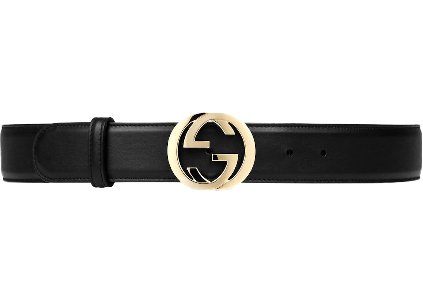 Gucci Interlocking GG Light Gold-tone Belt Black in Calfskin Leather ...