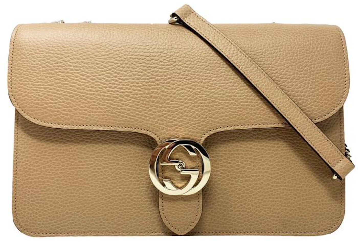 Gucci Interlocking GG Leather Crossbody Beige in Leather with Silver ...