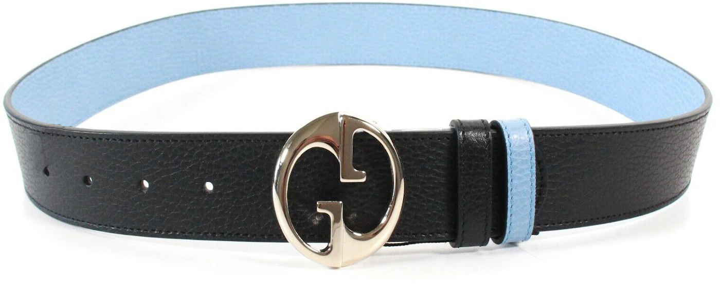 Gucci Leather Belt Interlocking G Matte Black Buckle Navy Blue in
