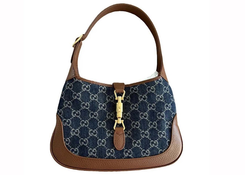 Pre-owned Gucci Women's Jackie 1961 Small Shoulder Bag Gg Denim In Blue/ivory