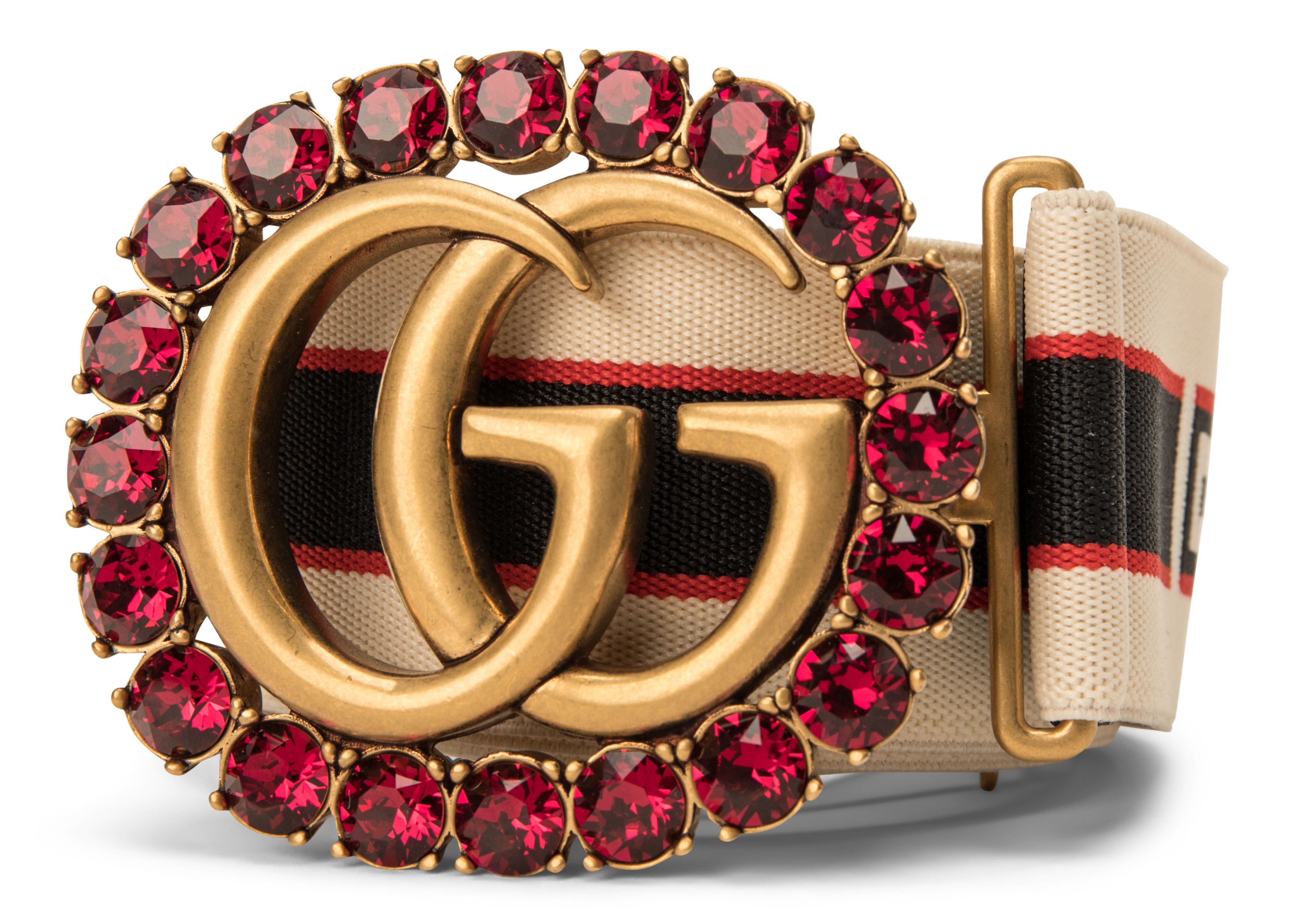 gucci stripe belt with double g and crystals