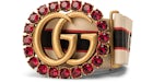 Gucci Jacquard Stripe Belt Double G and Crystals Red/White/Black