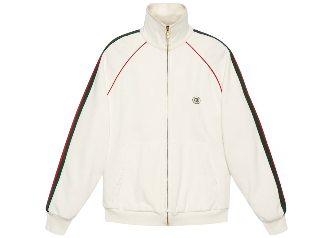 Pre-owned Gucci Jersey Zip-up Sweatshirt With Web Washed Ivory