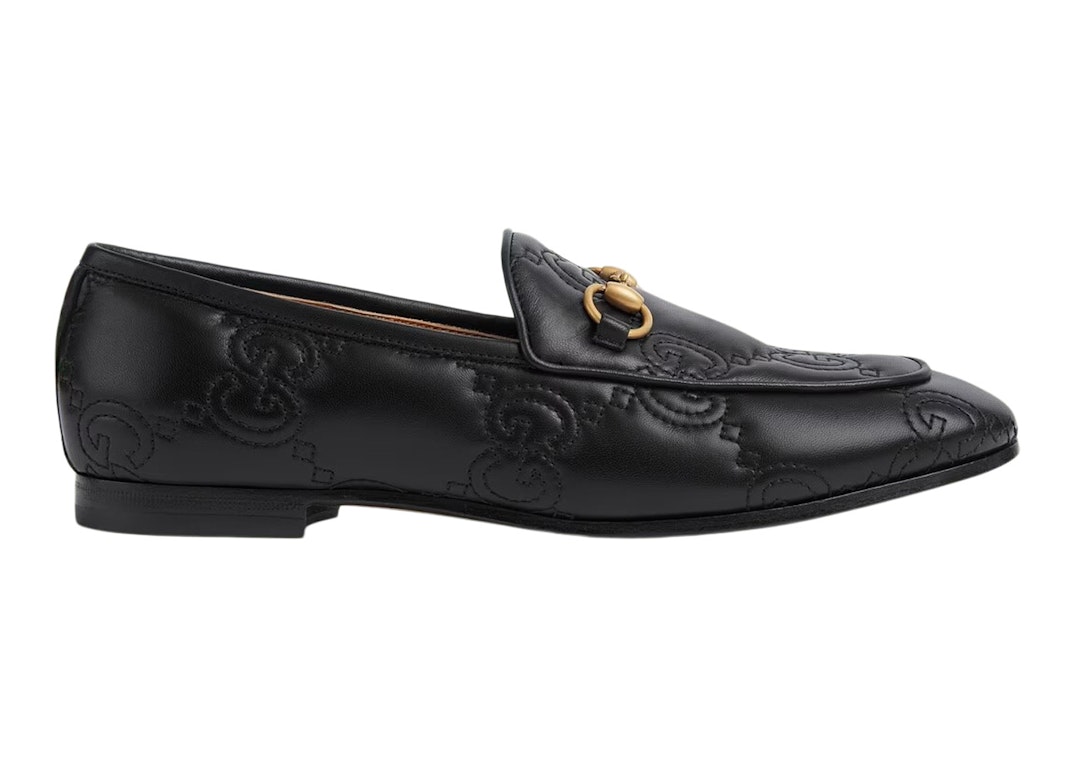Pre-owned Gucci Jordaan Loafer Black Gg Leather In Black/gold