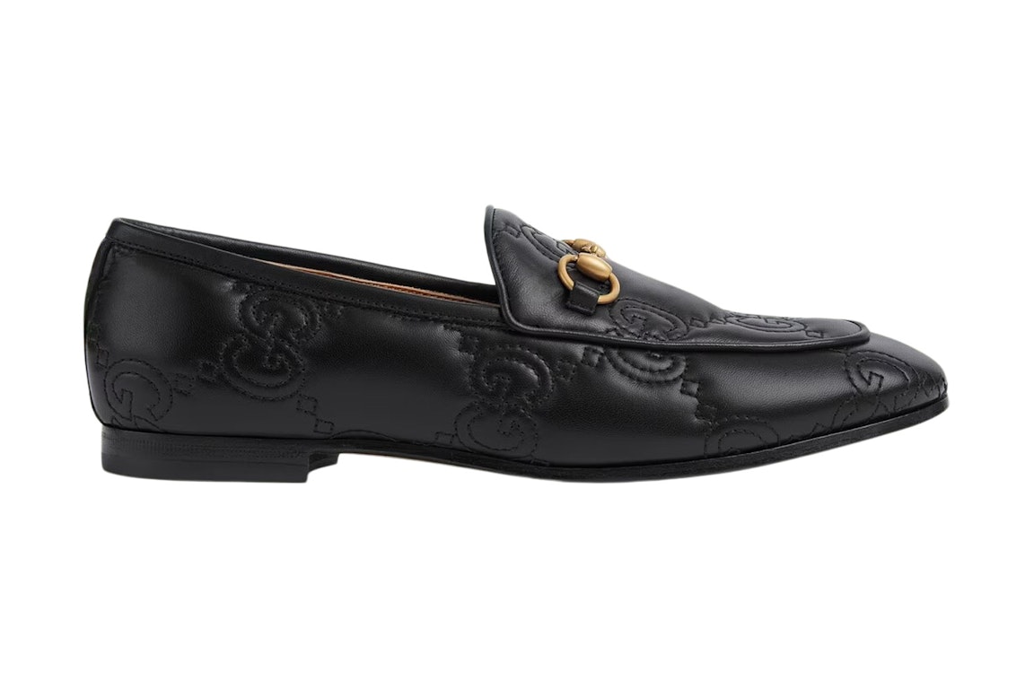 Pre-owned Gucci Jordaan Loafer Black Gg Leather In Black/gold