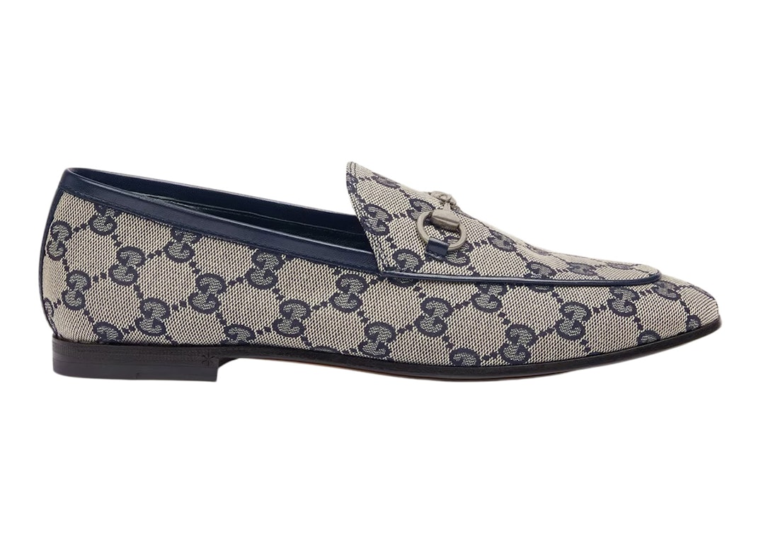 Pre-owned Gucci Jordaan Loafer Blue Gg Canvas In Beige/blue/silver