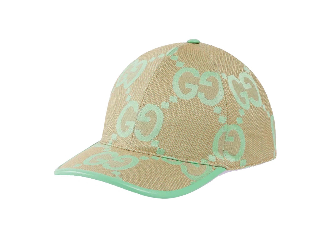 Pre-owned Gucci Jumbo Gg Baseball Hat Beige/green Mint
